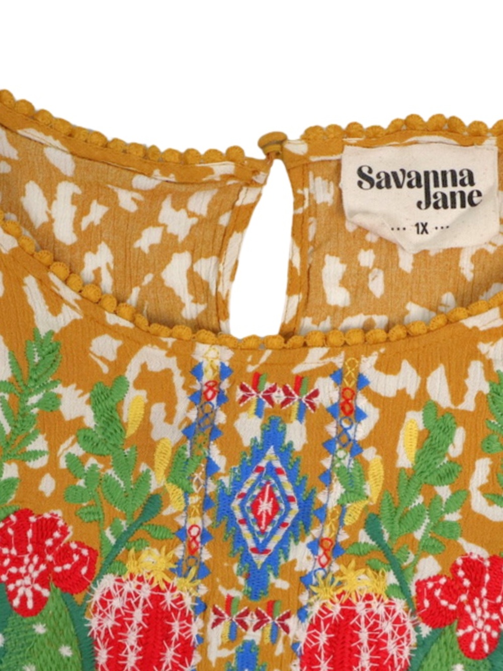 Savanna Jane Embroidered Cactus Floral Boho Blouse 1X - Picture 3 of 8